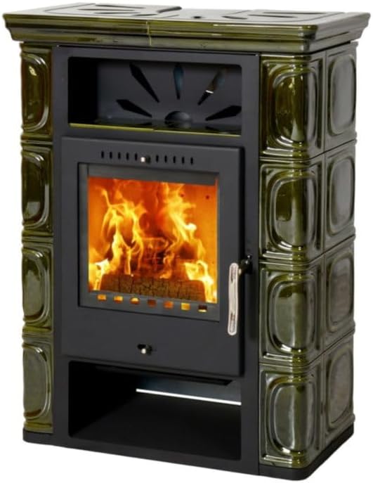 Thorma Kaminofen, 7 kW, aus Keramik, Olivgrün/Schwarz