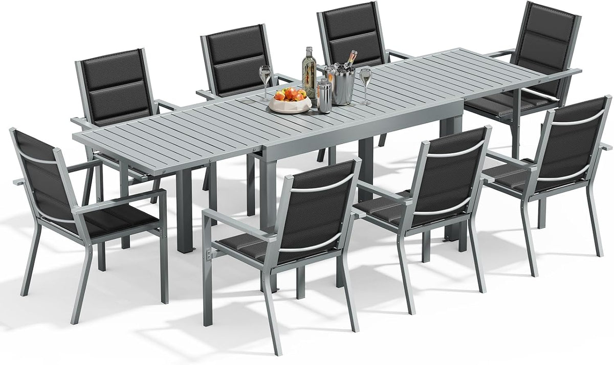 Gartenmöbel-Set, 260 cm, aus Aluminium, mit USB, für den Garten und den Balkon, Hellgrau/Schwarz, Devoko