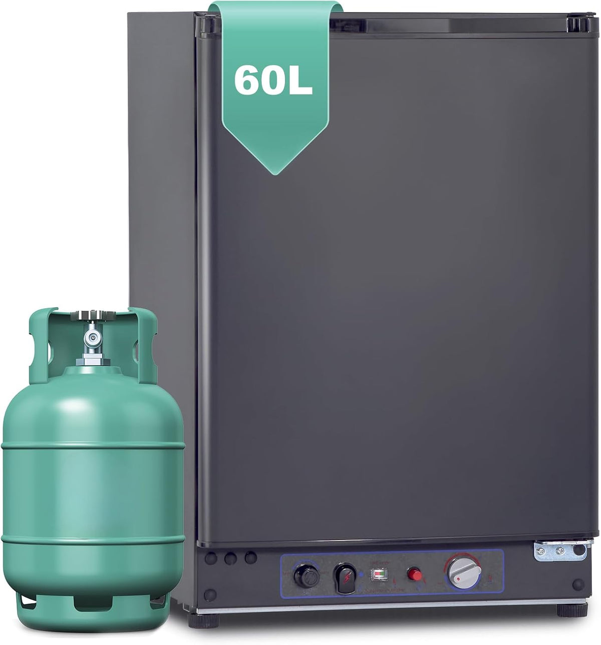 Kühlschrank 60L Gas, 12 V, 230 V, verstellbar, für Camping, Schwarz/Grün, SMETA