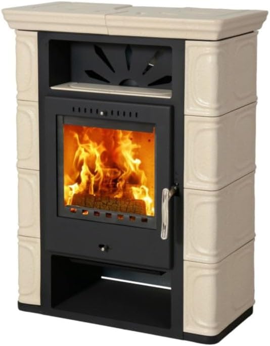 Kaminofen, 7 kW, aus Keramik, Schwarz/Cappuccino, Thorma