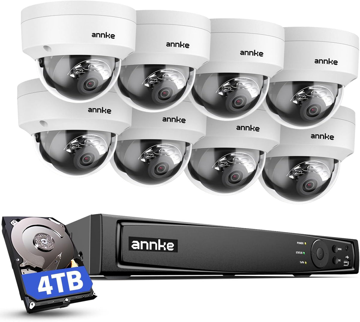 DVR-Videoüberwachungs Sets IP67, 4 TB, 30 M, wasserdicht, mit KI-Erkennung, Weiß/Schwarz, ANNKE