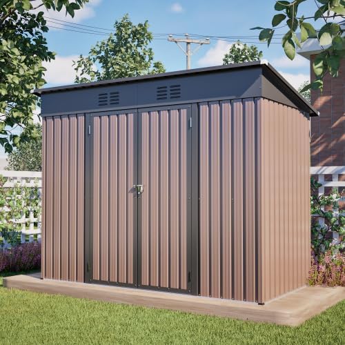 Gerätehaus, 242 × 126 × 182 cm, mit Stauraum, für den Garten, aus Metall, Braun/Schwarz, muenfly