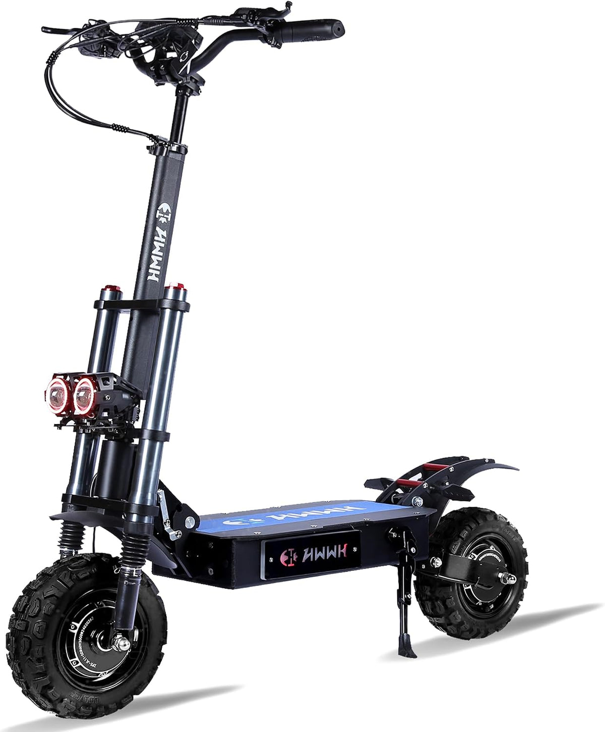 HWWH Elektroscooter, 60 V, 40 Ah, 11 Zoll, klappbar, verstellbar, bürstenlos, Schwarz