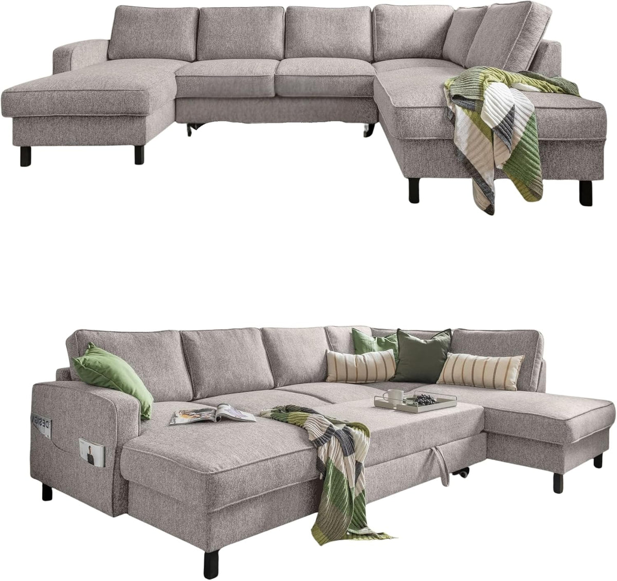 Sofa, 298 × 198 × 88 cm, klappbar, mit Fernbedienung, aus Stoff, Grau, MIUFORM