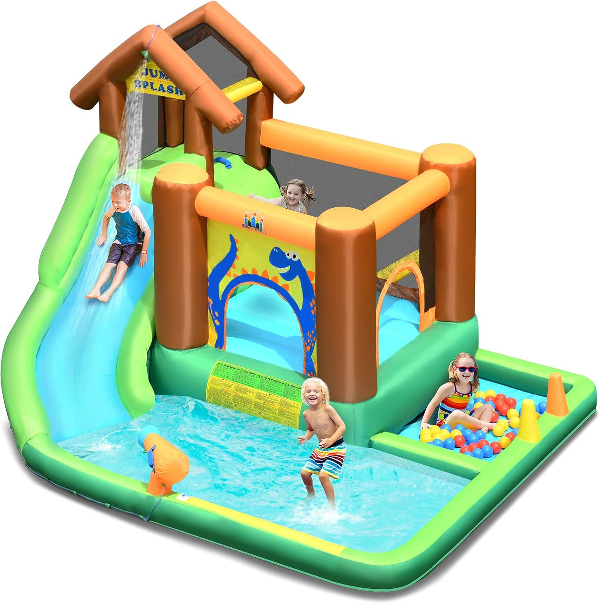 Aufblasbare Wasserrutschen, 368 × 303 × 230 cm, Blau/Grün/Orange/Braun, COSTWAY