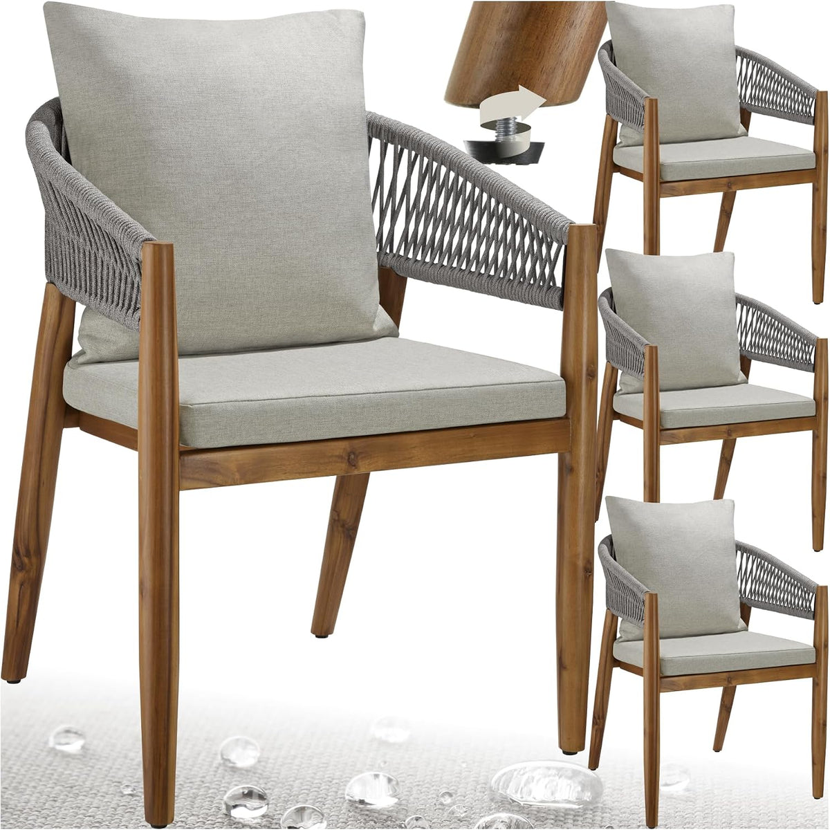 Gartenmöbel-Set, wasserabweisend, höhenverstellbar, für den Garten und die Terrasse, Greige, tectake