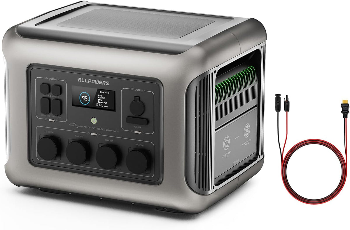 ALLPOWERS R2500 Stromerzeuger, 2500 W, 1920 Wh, mit USB, für Camping, Silber/Schwarz