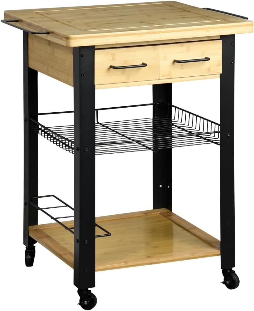 Kesper Küchenwagen Servierwagen, 60 cm, mit Stauraum, für die Küche, Natur/Schwarz