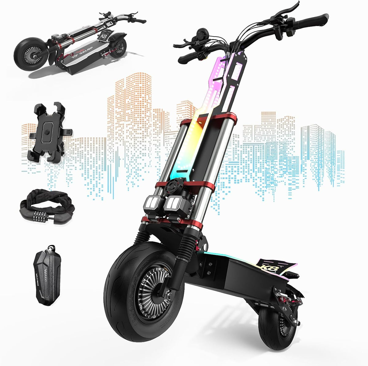 Elektroscooter, Schwarz/Rot/Silber, tifgalop