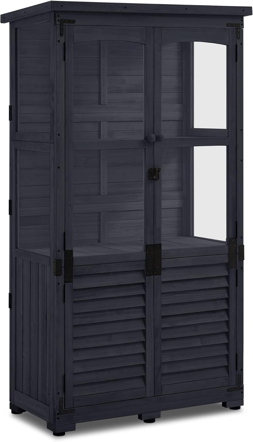 Gerätehaus Gartenschrank Holz 0120, 87 × 46 × 160 cm, mit Stauraum, für den Garten und die Terrasse, Anthrazitgrau, M MCombo