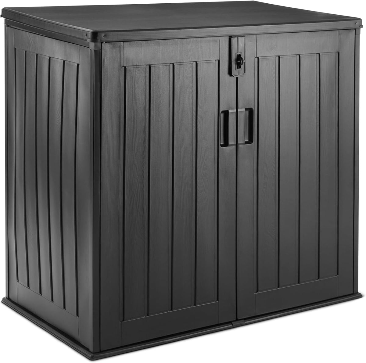 Mülltonnenbox Lagerschuppen, mit Stauraum, Schwarz, Amazon Basics
