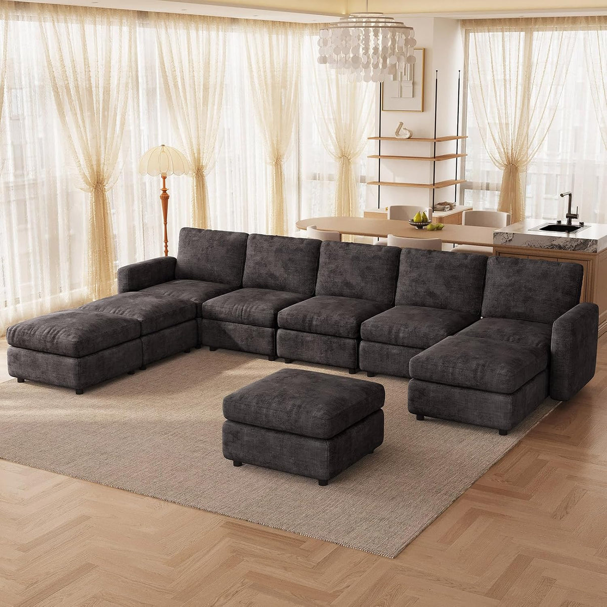Sofa, mit Stauraum, aus Stoff, für das Wohnzimmer, Grau, Guyii