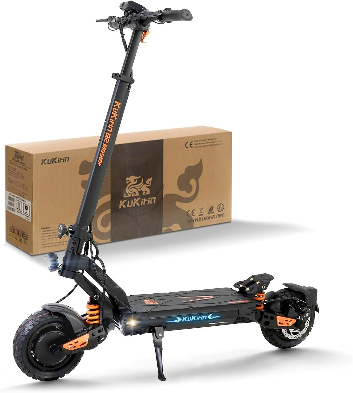 Kukirin G2 Elektroscooter, 120 KG, klappbar, bürstenlos, Schwarz/Orange