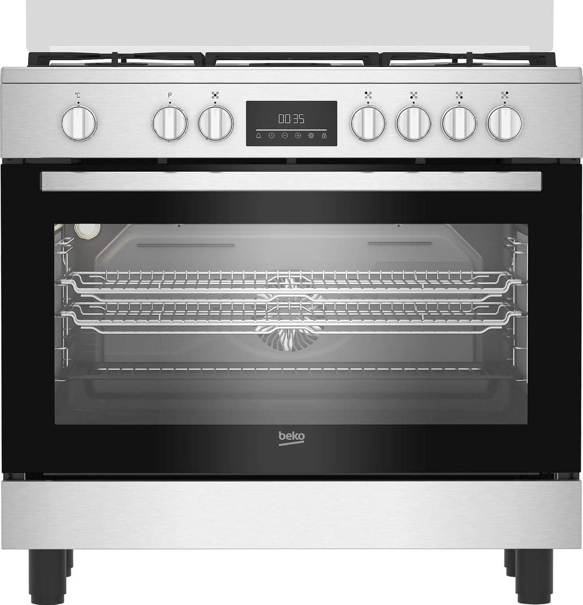 Beko BGM11226EX Kochfeld, 90 × 60 cm, 111 l, Edelstahl/Schwarz, verstellbar, mit LED, aus Edelstahl und Stahl