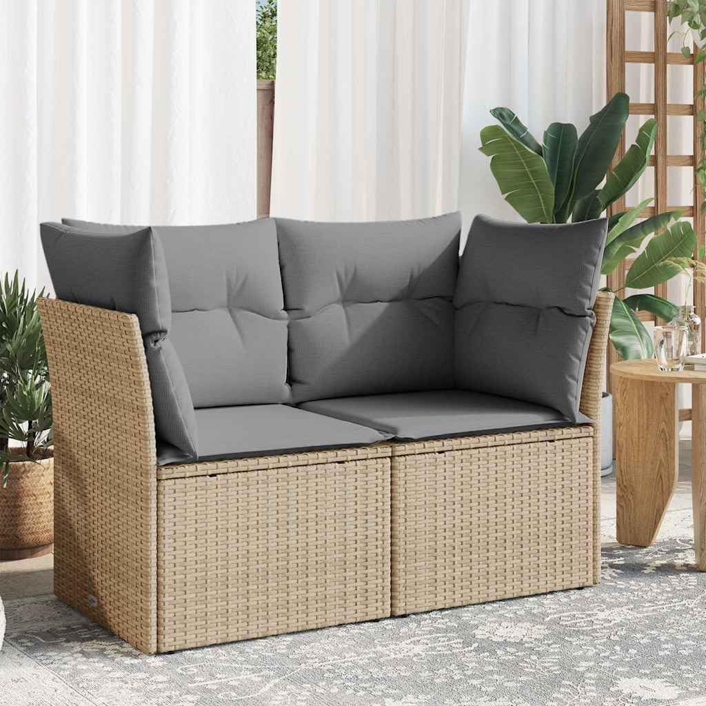 Sofa, mit Stauraum, aus Polyrattan, für den Garten und die Terrasse, Beige/Grau, HGKMBRY