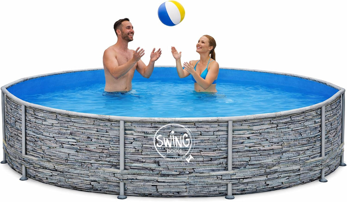 Aufstellpool, 305 cm, für den Garten, aus Metall, Grau/Blau, HAF