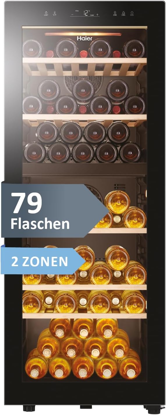 Haier HWS79GDG Weinkühlschrank, aus Glas, mit LED, Schwarz