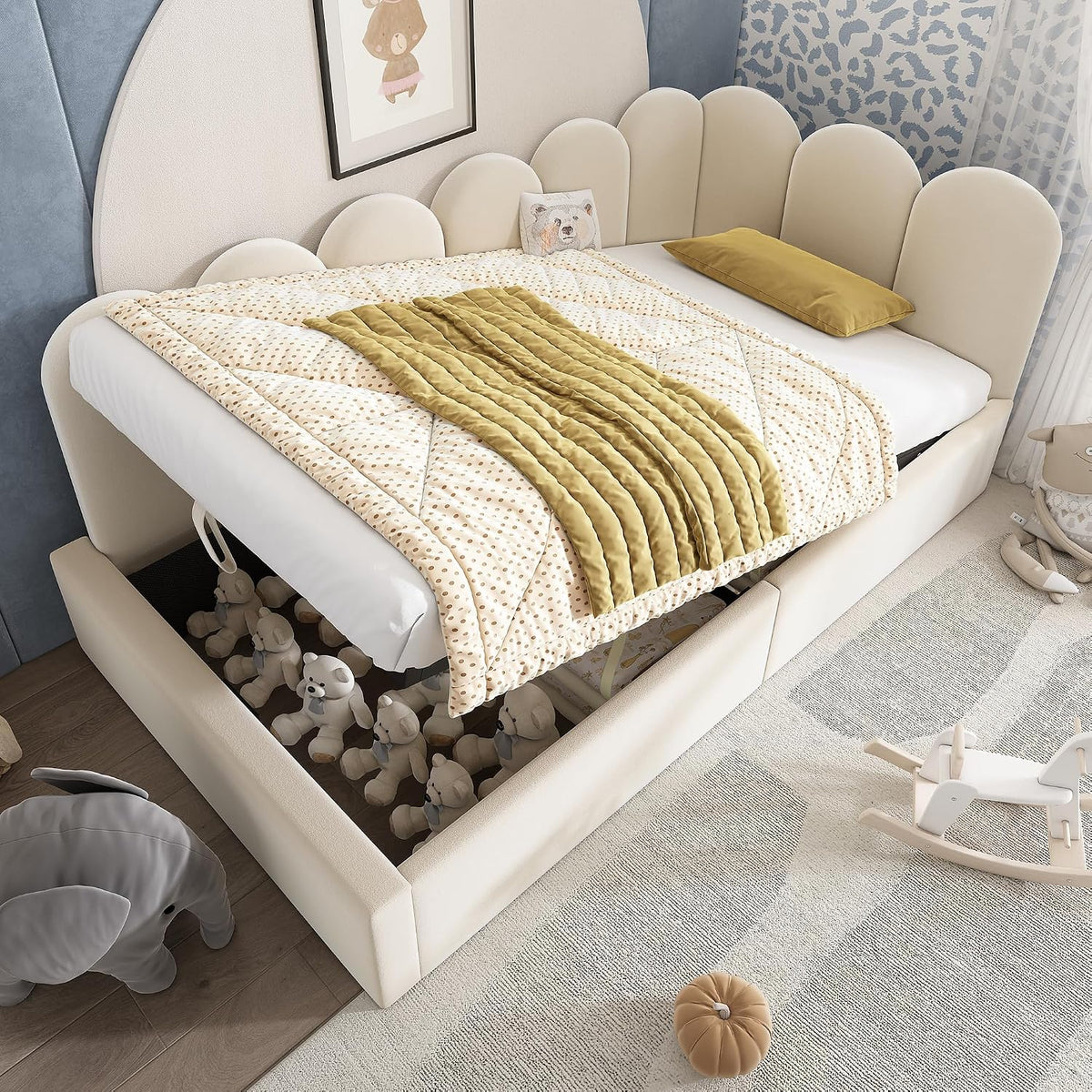 Sofa, 90 × 200 cm, mit Stauraum, aus Metall, Beige, Jovify