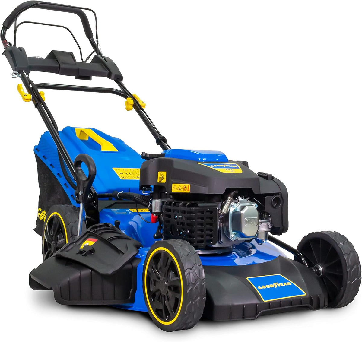Rasenmäher Benzin, 25–75cm, 5.620 W, 20 V, 53 cm, klappbar, verstellbar, Blau/Schwarz/Gelb, Goodyear