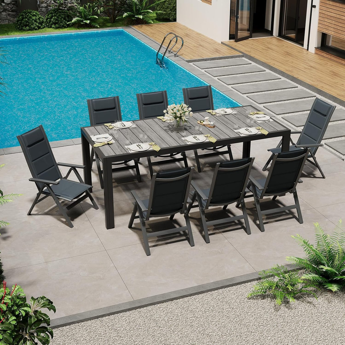 Gartenmöbel-Set Aluminium, 189 cm, verstellbar, wasserdicht, klappbar, aus Aluminium, für den Garten und die Terrasse, Dunkelgrau, TRIUMPHKEY