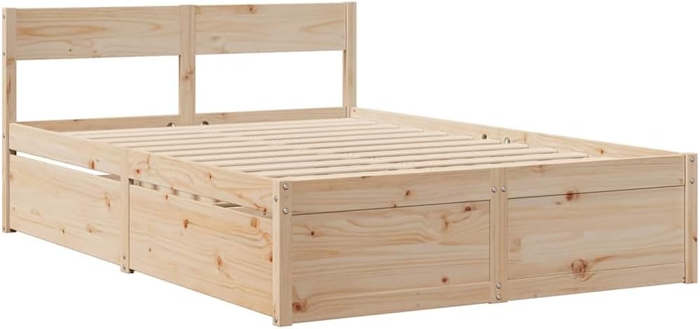 Bett Massivholzbett, 135 × 190 cm, aus Massivholz, mit Stauraum, für das Schlafzimmer, vidaXL