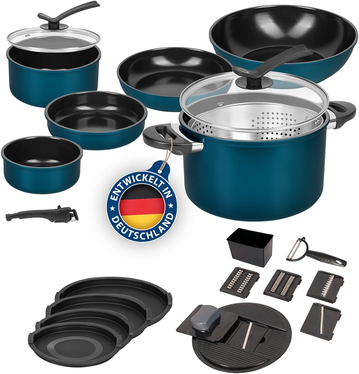 Genius Topf- & Pfannensets, Blau/Schwarz