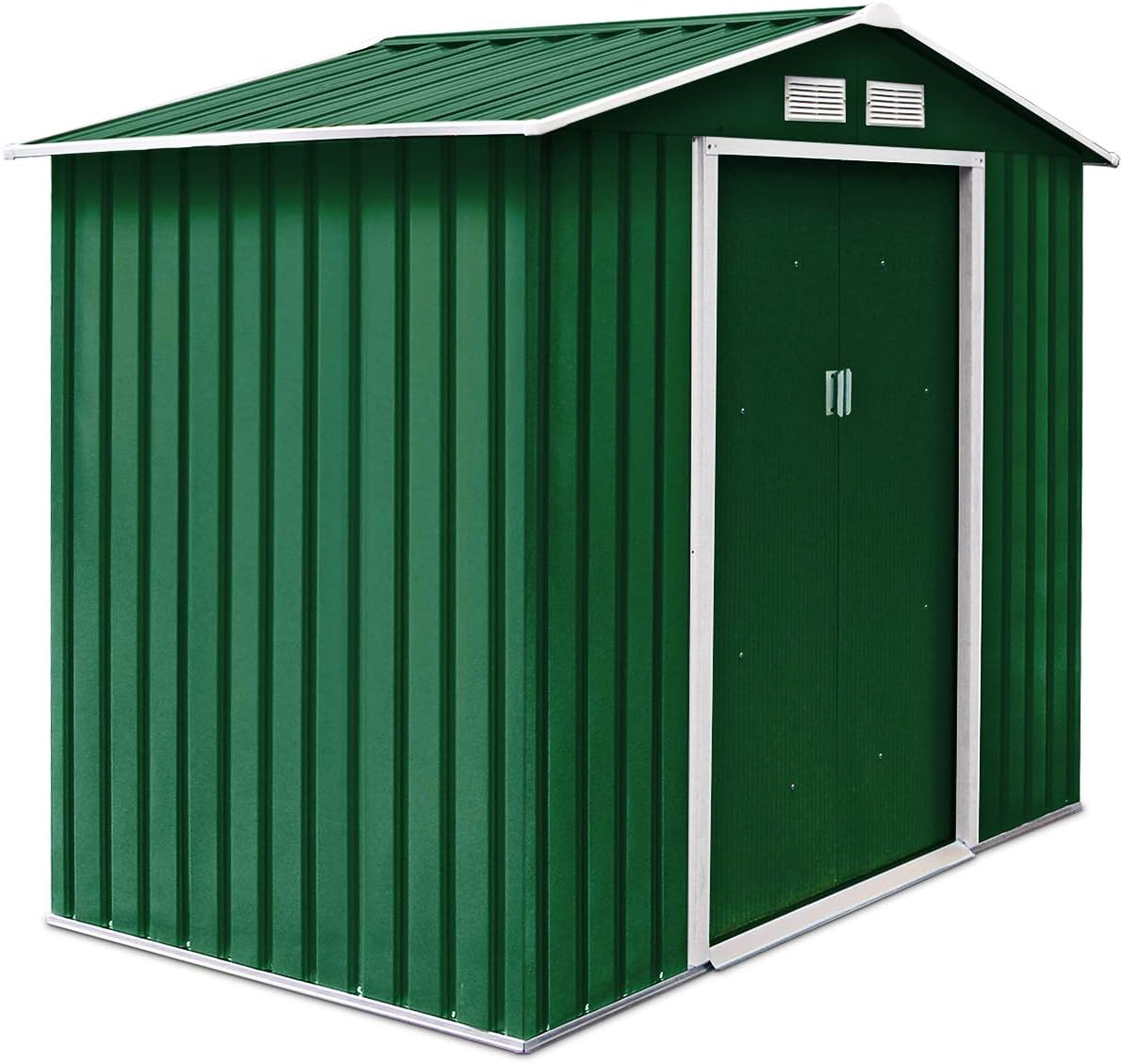 Gerätehaus, 213 × 127 × 185 cm, mit Stauraum, für den Garten, aus Metall, Grün, COSTWAY