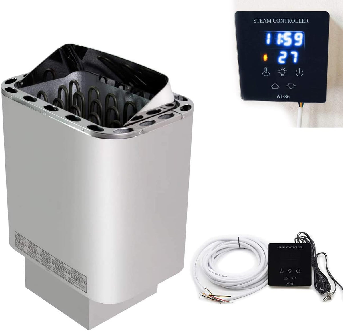 Sauna, 3–9 Kw, 110 °C, aus Edelstahl und Stahl, Silber/Schwarz, UIGJIOG