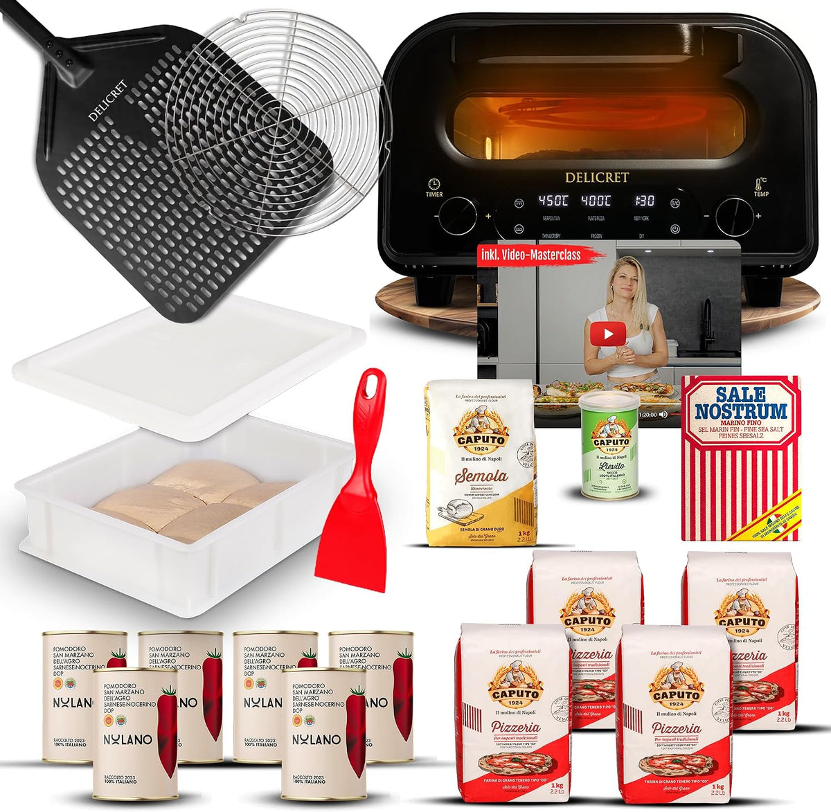 delicret Elektrischer Pizzaofen, 450 °C, Schwarz/Weiß/Rot