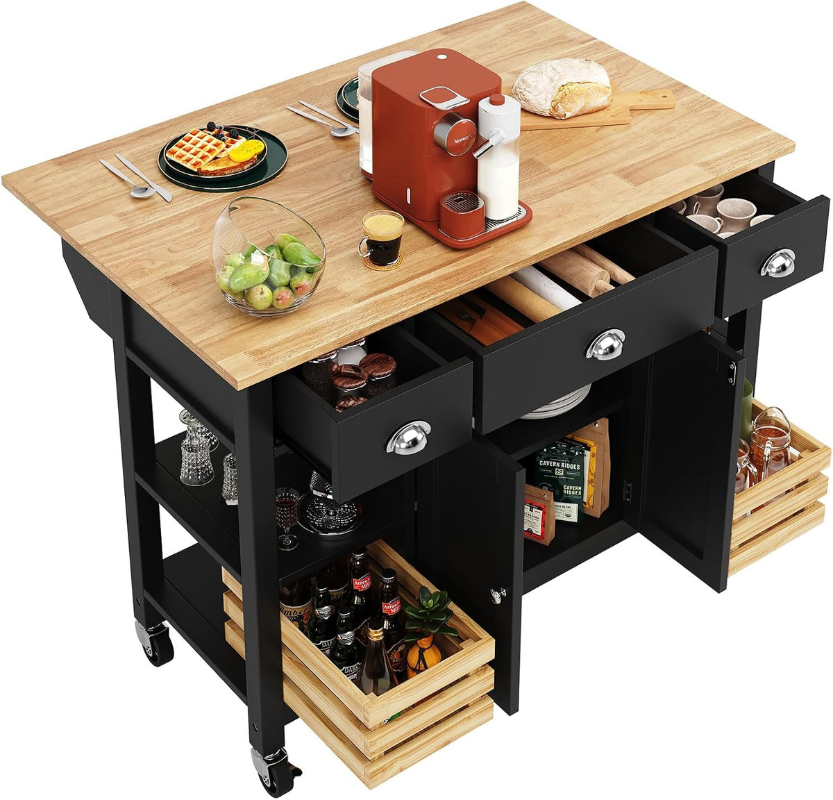 Esstisch, 120 × 45 × 90 cm, klappbar, verstellbar, für die Küche, Schwarz/Holz, DRIXNO