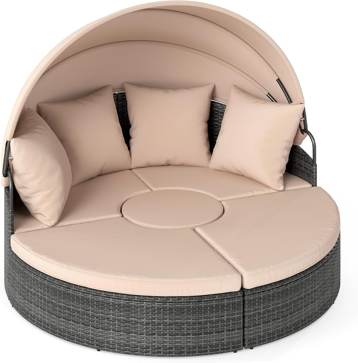Liegen, mit USB, aus Polyrattan, für den Garten und die Terrasse, Beige/Grau, COSTWAY
