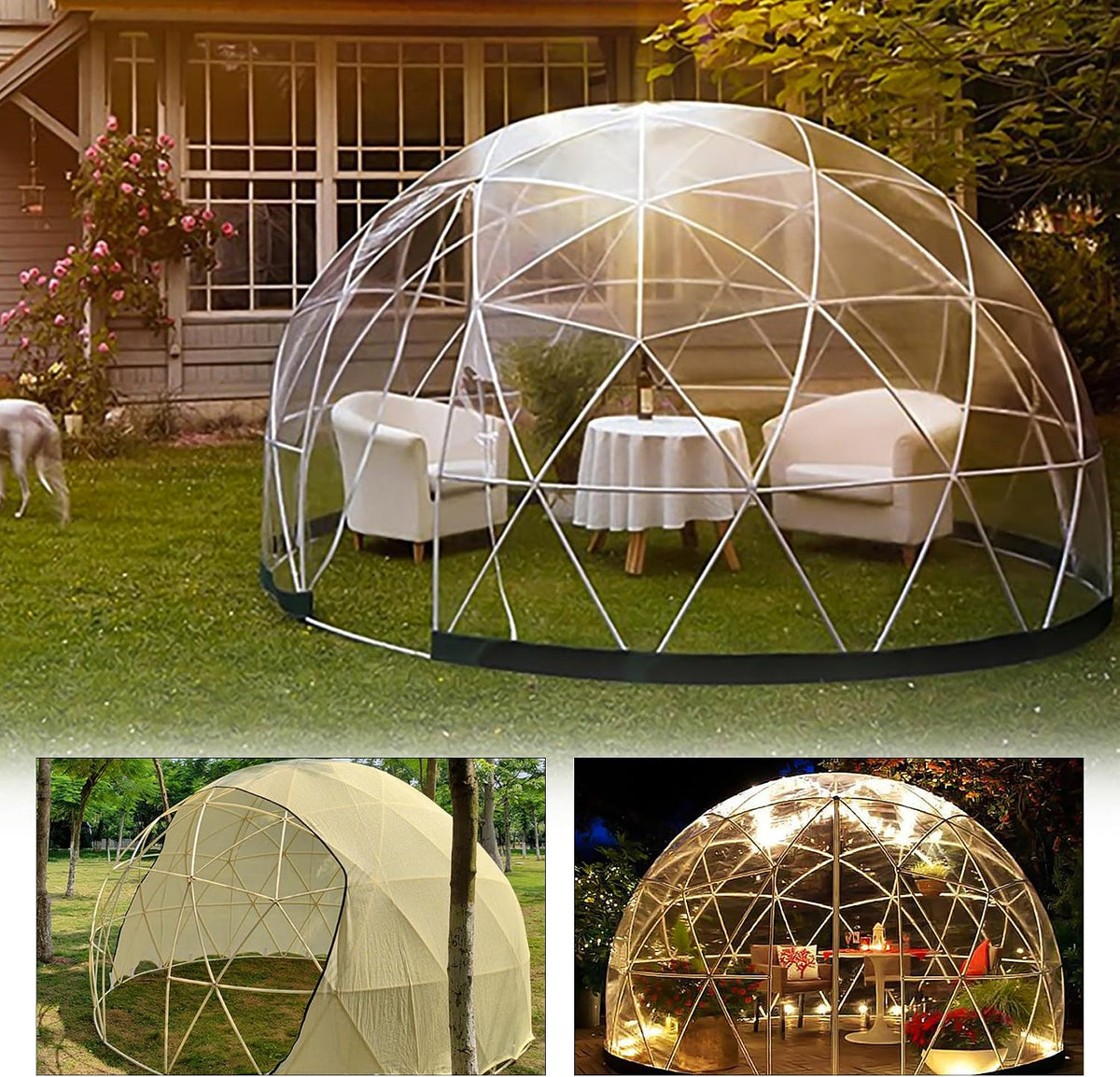 Gartenpavillon, 3,6 × 2,2 m, für den Garten und Camping, Transparent/Beige