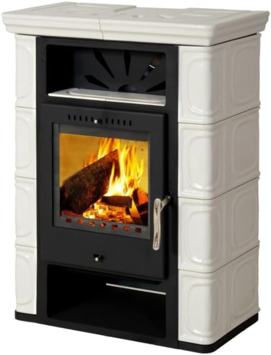 Thorma Kaminofen, 7 kW, aus Keramik, Schwarz/Elfenbein