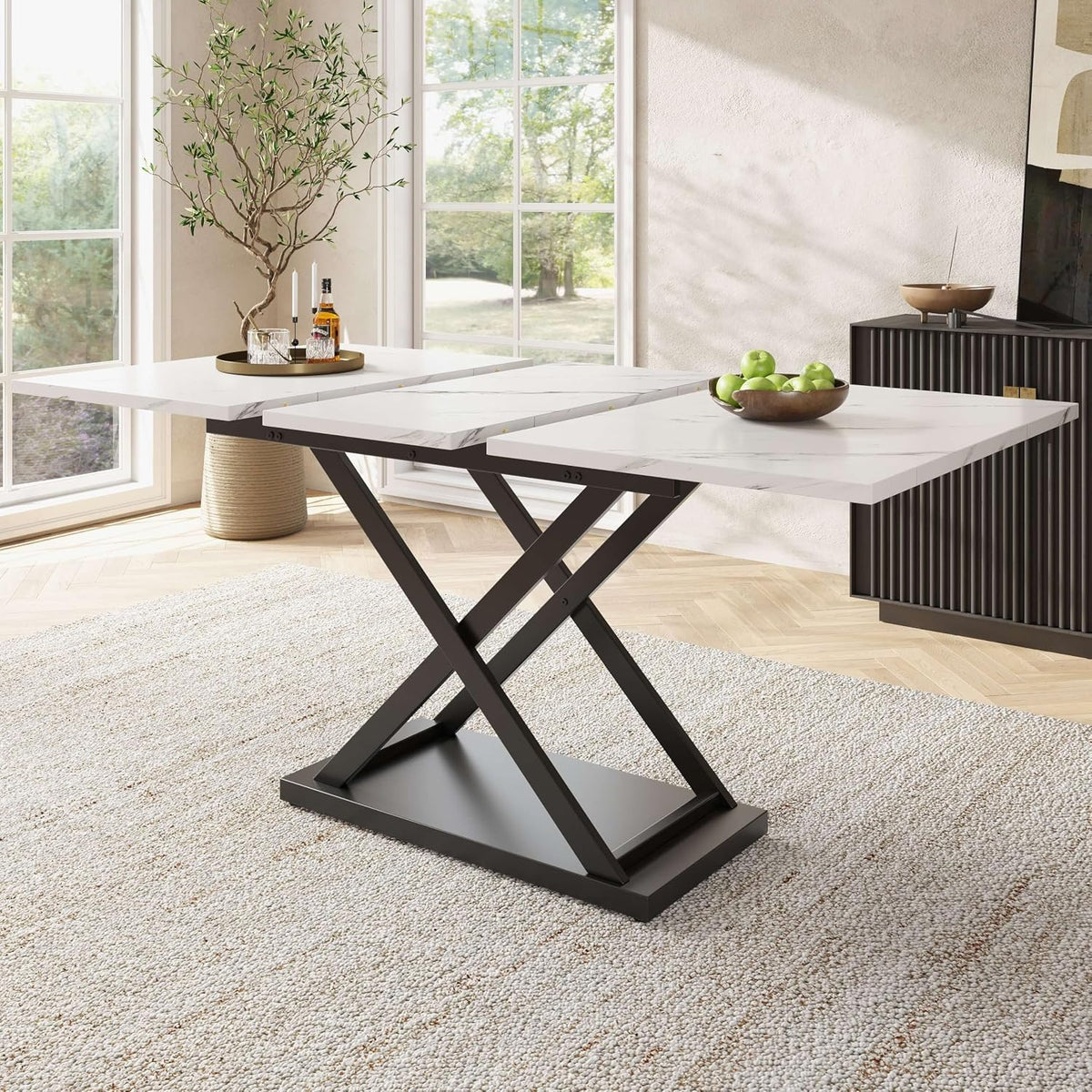 Esstisch, 160 × 80 cm, für das Wohnzimmer und die Küche, Weiß/Schwarz, Lahoomu