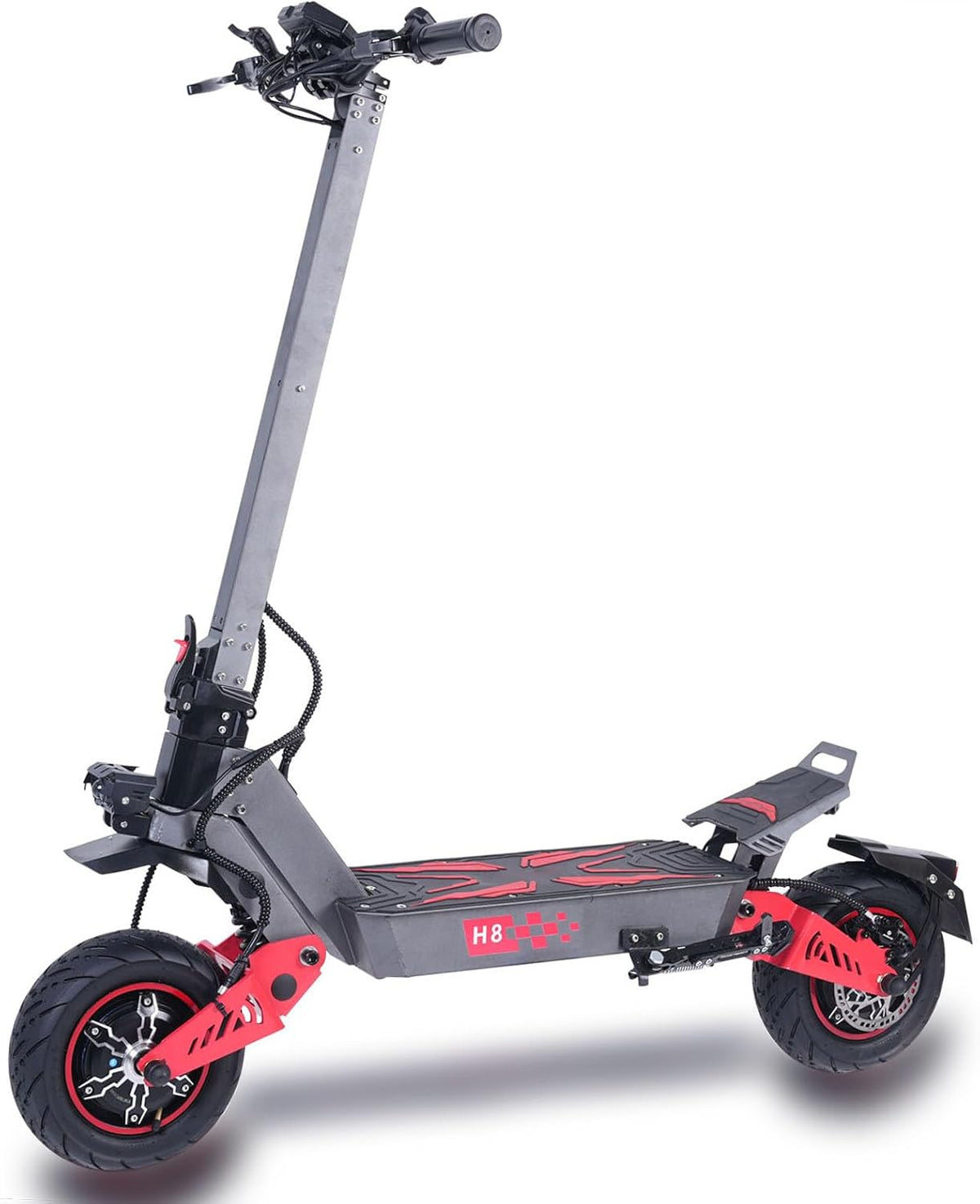 HWWH H8 Elektroscooter, 11 Zoll, 150 KG, verstellbar, bürstenlos, Grau/Rot/Schwarz