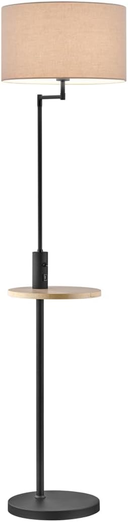 Trio Leuchten E27 Standleuchten & Deckenfluter, aus Metall und Stoff, mit USB, Schwarz/Beige/Holz