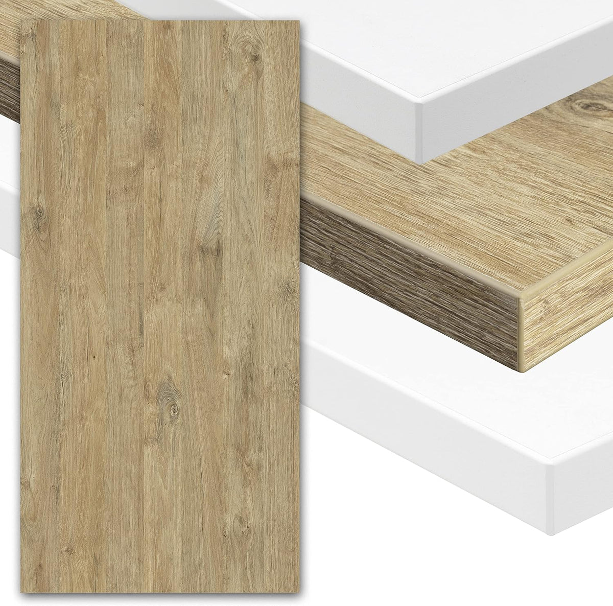 Schreibtische Schreibtischplatte, 200 × 80 × 2,5 cm, Weiß/Eiche, boho office