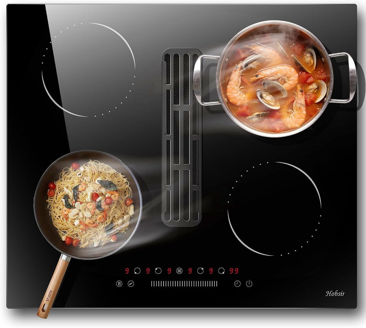 Kochfeld, 6400 W, 60 cm, mit Timer, Schwarz, aus Glas und Keramik, Hobsir hob