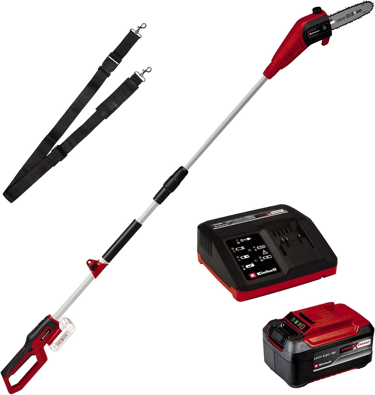Einhell Hochentaster, 18 V, 5,2 Ah, aus Metall, Rot/Schwarz/Silber