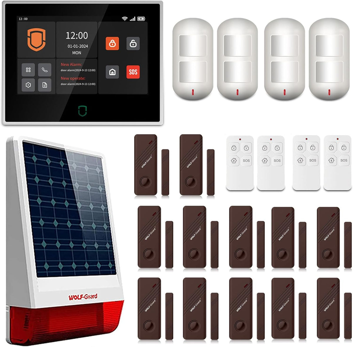 Wolf Guard WT4F Komplettsysteme, 110 dB, 4G, mit WLAN, mit App-Steuerung, mit Fernbedienung, Weiß/Braun/Schwarz/Rot