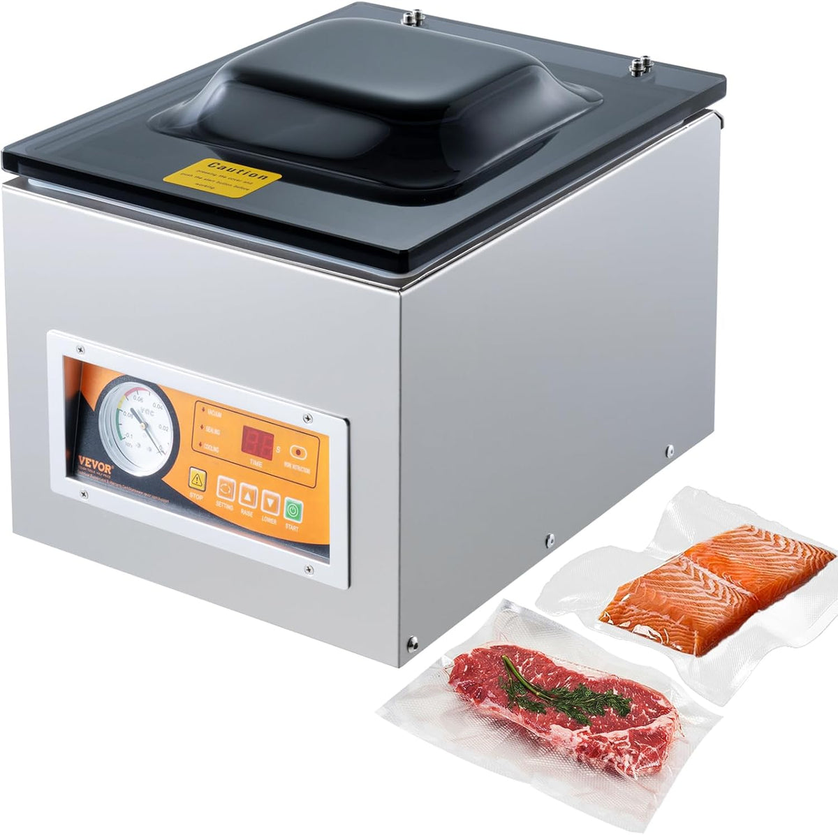 VEVOR Kammer Folienschweißgeräte, 260 W, 26 cm, verstellbar, für die Küche, Silber/Schwarz