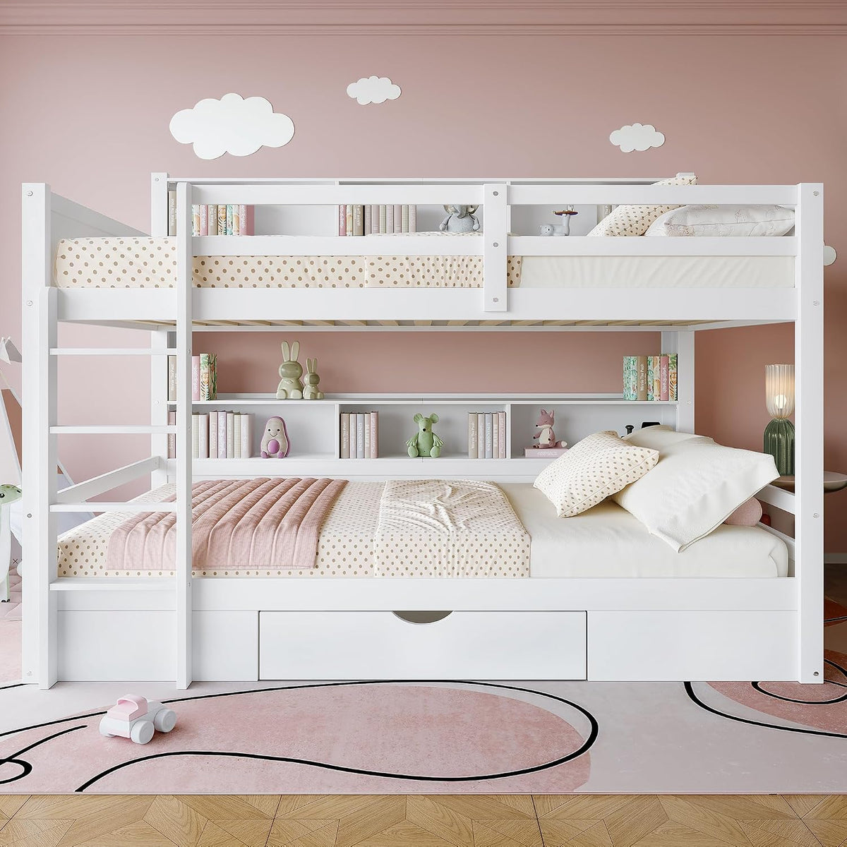 Bett, 90 × 200 cm, mit Stauraum, Weiß, Zravenna