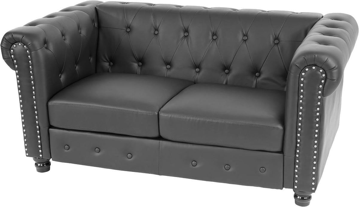 Sofa Luxus 2er, 160 cm, 40,6 kg, aus Kunstleder und Leder, Schwarz, Mendler