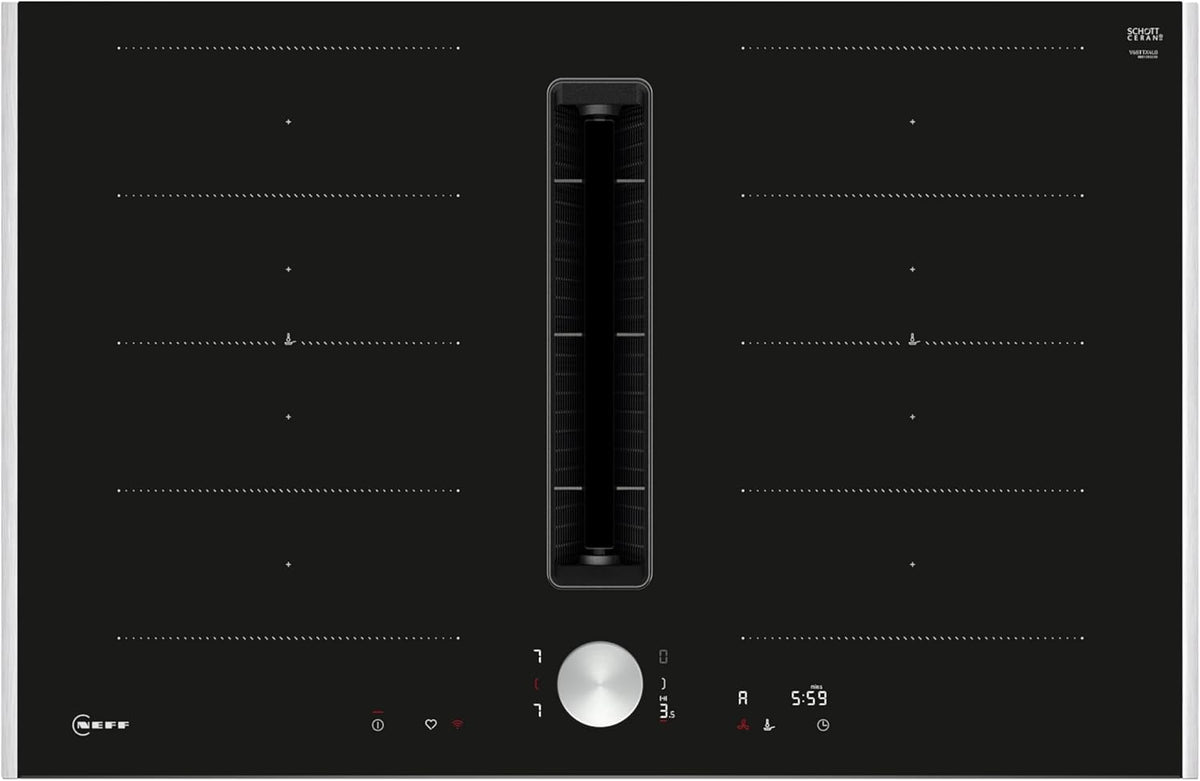 Neff V68TTX4L0 Kochfeld, 80 cm, Schwarz, mit App-Steuerung, mit Timer, aus Edelstahl und Stahl