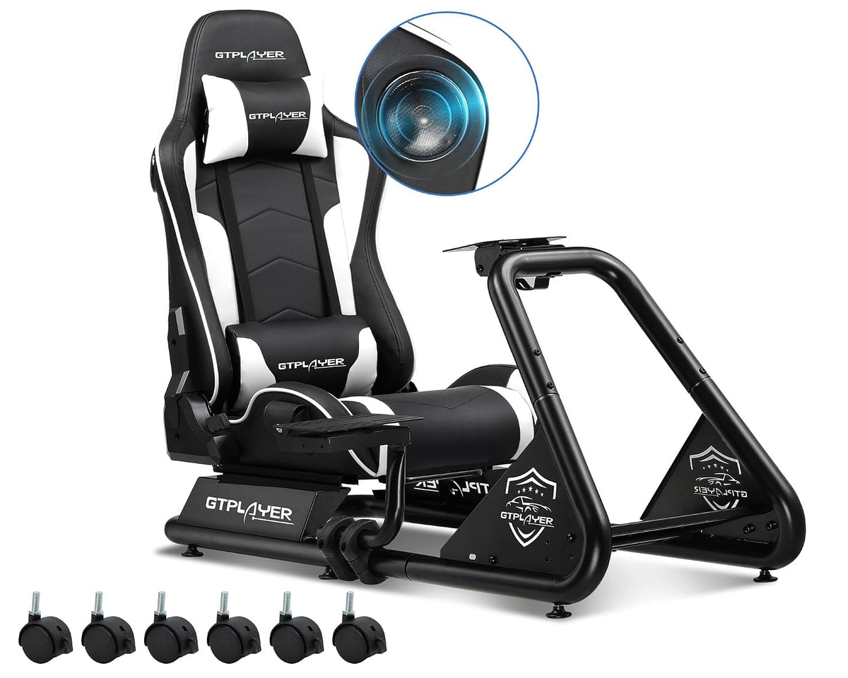 GTPLAYER Simulator Cockpit Rennsimulations-Stühle, Schwarz/Weiß