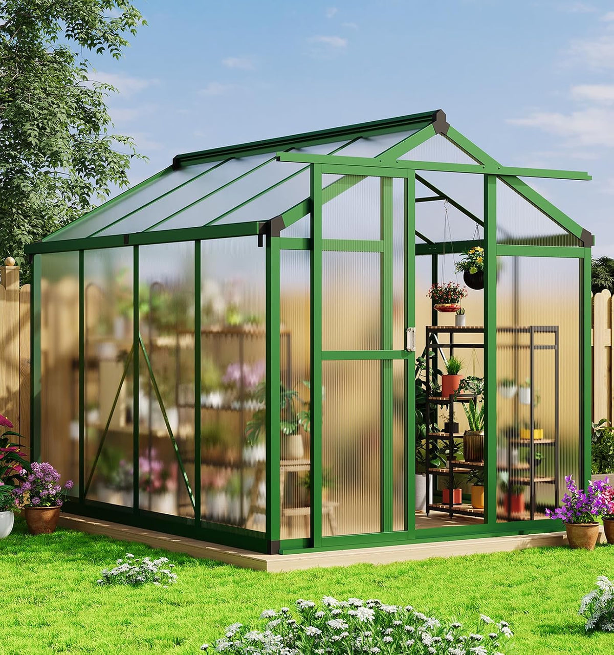Gewächshaus, 1,8 × 2,4 m, verstellbar, für den Garten und die Terrasse, aus Aluminium, Grün, Garvee