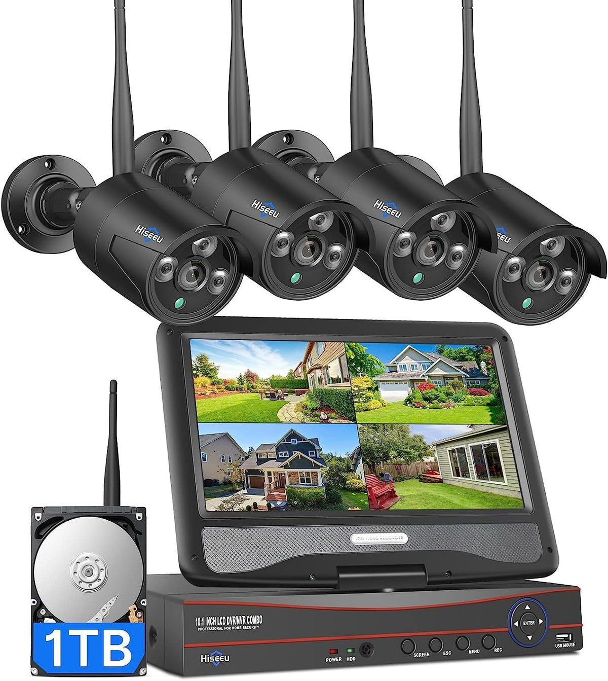 Hiseeu Wireless Pro Bullet Cameras, 1 TB, 2.4 G, wasserdicht, mit WLAN, mit Fernbedienung, Schwarz