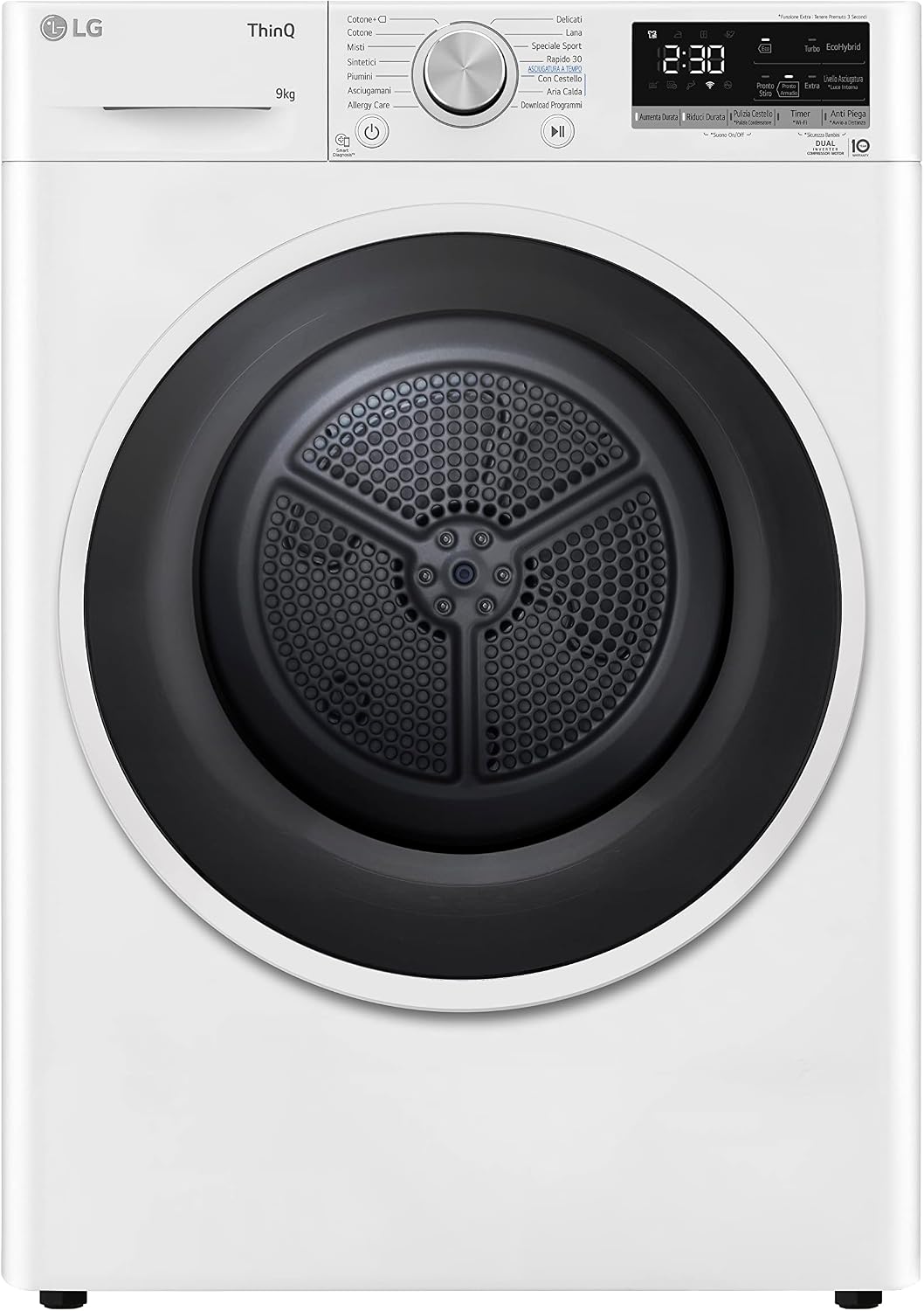 LG RH90V5AV6N Wäschetrockner, 60 × 69 × 85 cm, 9 kg, mit WLAN, Weiß/Schwarz