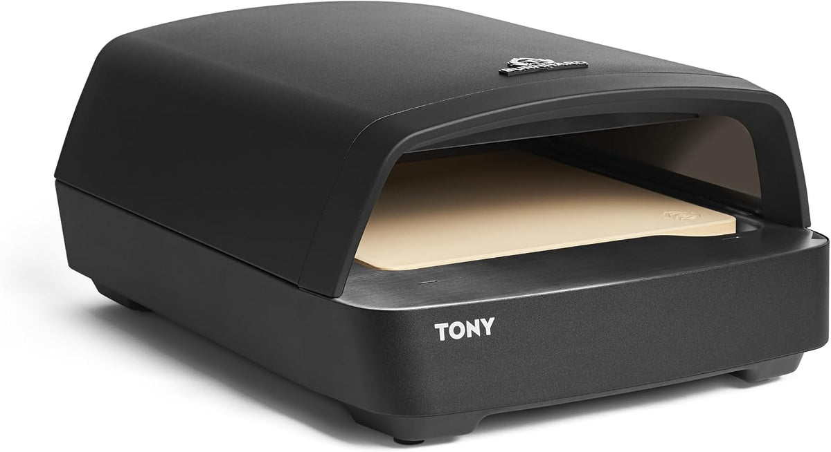 Pizzaofen TONY, 58,5 × 47,7 × 24,8 cm, 5,9 kW, 450 °C, für den Garten und die Terrasse, Schwarz, BURNHARD