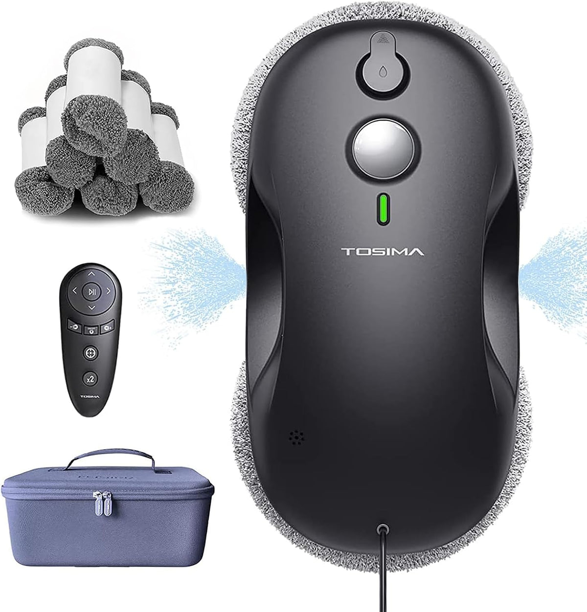 Tosima W3 Fensterputzroboter, 80 ML, mit Fernbedienung, Schwarz/Grau